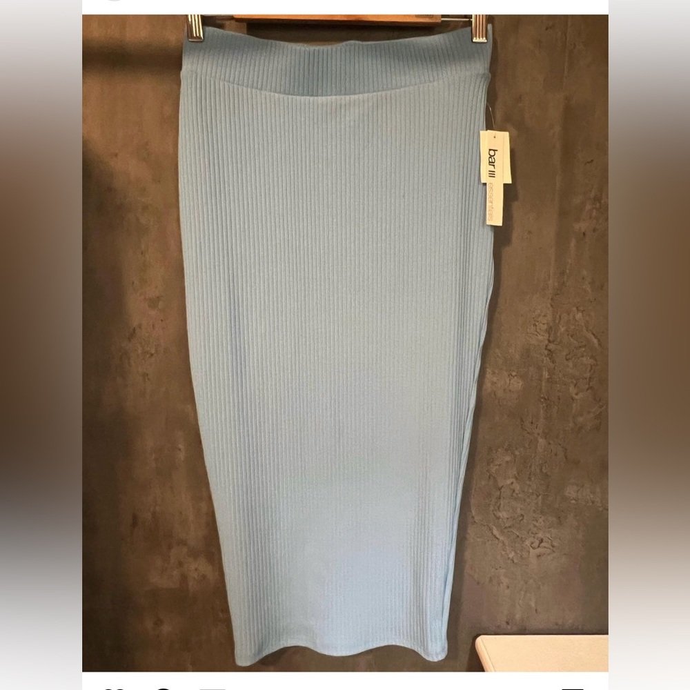 NWT Macys  BAR III RIBBED MIDI PENCIL SKIRT SIZE SMALL STRETCH ALASKAN BLUE
